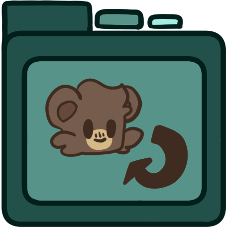 a teal file folder with a bear on it, an arrow curves to point from them to them.